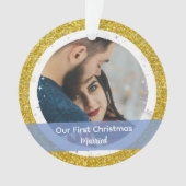 Modern Onze Eerste Kerstmis Getrouwd 2 foto's Ornament (voorkant)