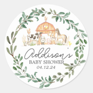 Modern op het Boerderij Baby shower Invitation Cla Ronde Sticker