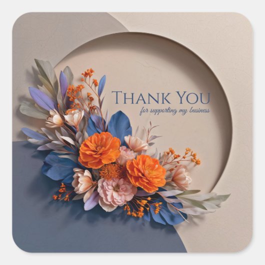 Modern Orange and Teal Blue Floral Papercraft Vierkante Sticker (Voorkant)