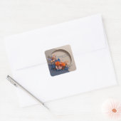 Modern Orange and Teal Blue Floral Papercraft Vierkante Sticker (Envelop)
