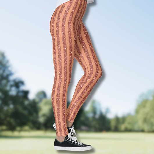 Modern Orange Mango Glitter Style Vertical Stripes Leggings