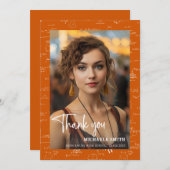 Modern Orange Math Script Photo Graduation  Bedankkaart (Voorkant / Achterkant)