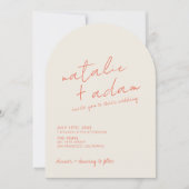 Modern Orange Retro Fun Whimsical Arched Wedding Kaart (Voorkant)