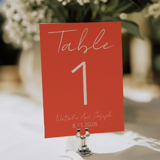 Modern Orange Whimsical Fun Wedding Table Number Kaart