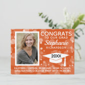 Modern Oranje Bokeh Bubbles Foto Afstuderen Kaart (Staand voorkant)