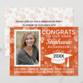 Modern Oranje Bokeh Bubbles Foto Afstuderen Kaart (Voorkant / Achterkant)