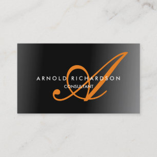 Modern Oranje Calligrahy Monogram Gray Trendy Visitekaartje