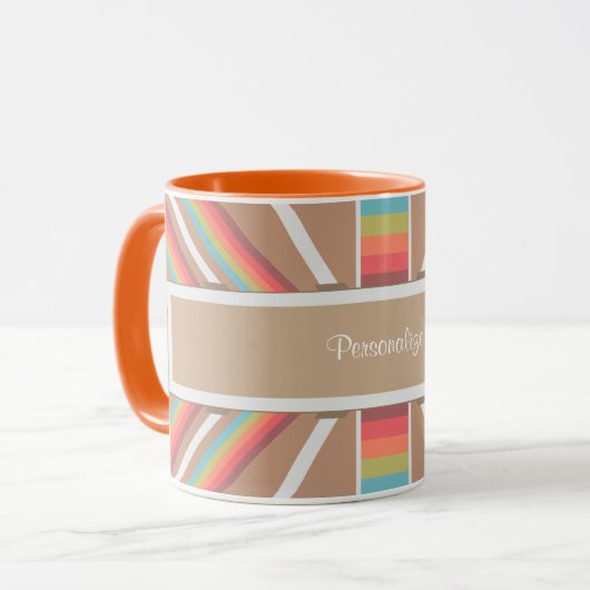 Modern Oranje en beige Aztec Patroon personalisere Mok (Voorkant links)