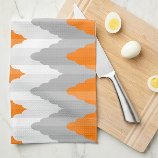 Modern Oranje en grijs Chevron striped pattern Theedoek (Quarter Fold)