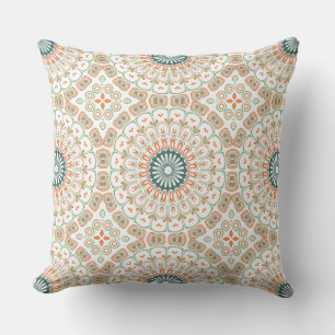 Modern Oranje en Groen Mandala Patroon Kussen