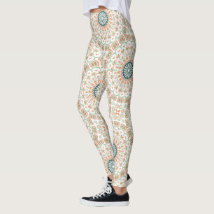 Modern Oranje en Groen Mandala Patroon Leggings