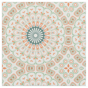 Modern Oranje en Groen Mandala Patroon Stof