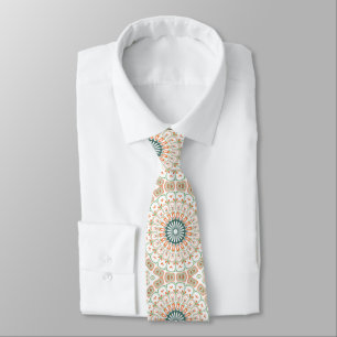 Modern Oranje en Groen Mandala Patroon Stropdas