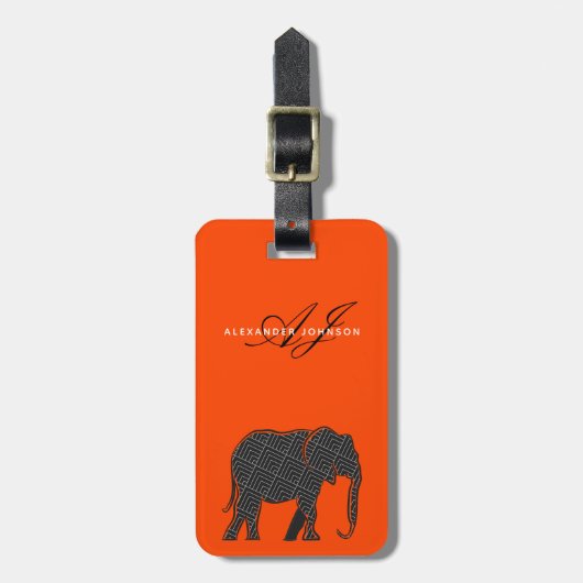 Modern Oranje en Zwarte Monogram Bagagelabel (Voorkant verticaal)
