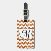 Modern Oranje Glitter Chevron Monogram Bagagelabel (Voorkant verticaal)