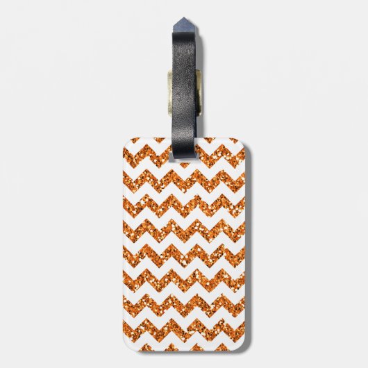 Modern Oranje Glitter Chevron Monogram Bagagelabel (Achterkant verticaal)