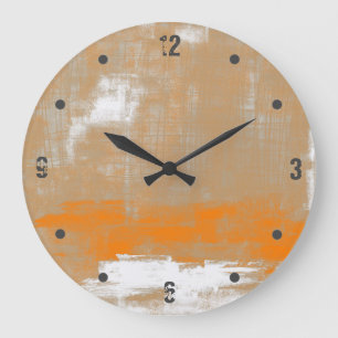 Modern Oranje Grijs Abstract Grote Klok