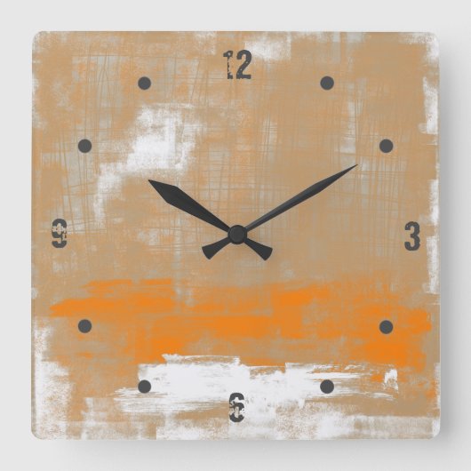 Modern Oranje Grijs Abstract Vierkante Klok (Voorkant)