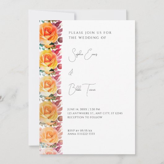 Modern Oranje Ombre Rozen White Wedding Kaart (Voorkant)