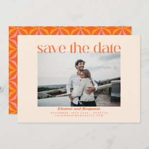 Modern Oranje Retro Typography Photo Wedding Save The Date