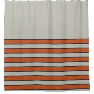Modern Oranje rood zilver grijs stripe patroon Douchegordijn