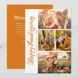 Modern oranje script happy thanksgiving fotokaart feestdagenkaart