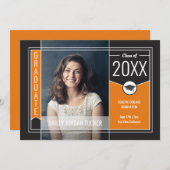 Modern Oranje Stripes Afstuderen Foto Afstuderen Aankondiging (Voorkant / Achterkant)