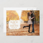 Modern Oranje Swirl Label Bewaar de datum fotokaar Aankondigingskaart (Voorkant / Achterkant)