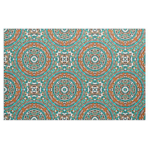 Modern Oranje Turquoise Ethnic Mosaic Pattern Stof