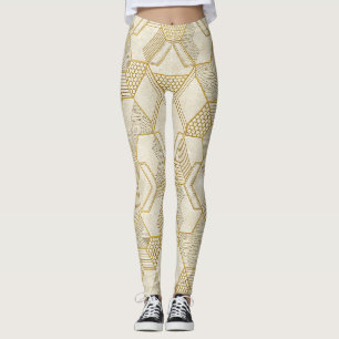 Modern organisch zeshoekpatroon Crème en Beige 2 Leggings