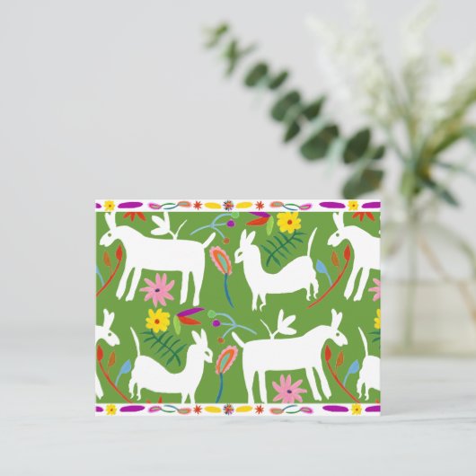 Modern Otomi-ontwerp | Ontwerp van Llama Donkey Briefkaart (Staand voorkant)
