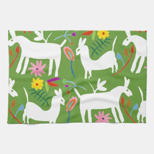 Modern Otomi-ontwerp | Ontwerp van Llama Donkey Theedoek (Horizontaal)