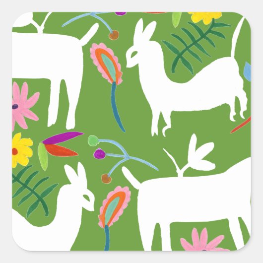 Modern Otomi-ontwerp | Ontwerp van Llama Donkey Vierkante Sticker (Voorkant)