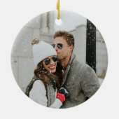 Modern Our First Christmas Engaged Photo Keramisch Ornament (Achterkant)