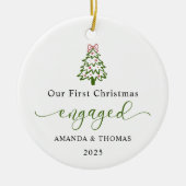 Modern Our First Christmas Engaged Photo Keramisch Ornament (Voorkant)