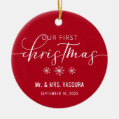 Modern Our First Kerstman Mr en Mrs Photo Keramisch Ornament (Voorkant)
