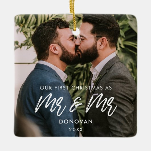 Modern Our First Kerstmis als Mr en Mr Foto Keramisch Ornament (Voorkant)