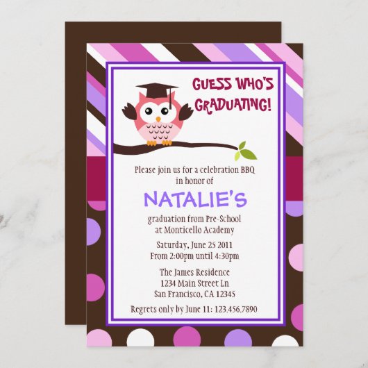 Modern Owl Afstuderen uitnodigen Kaart (Voorkant / Achterkant)