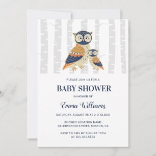 Modern Owl Baby shower Invitation - Winter Kaart