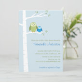 Modern Owl Birch Baby shower Invitation - Boy Kaart (Staand voorkant)