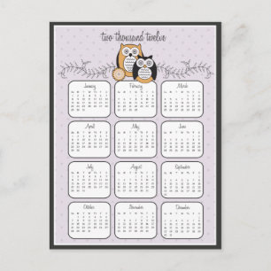 Modern Owls 2012 Calendar Briefkaart