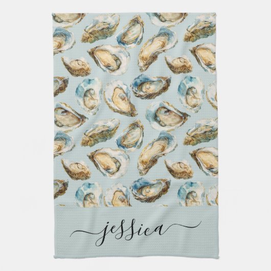 Modern oysters pattern script name theedoek (Verticaal)