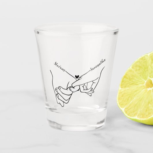 Modern Paar Holding handen Aangepaste naam bruilof Shot Glas (Voorkant)