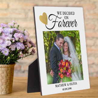 Modern paar trouwfoto Gold Heart Quote Fotoplaat