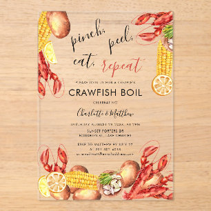 Modern Paar Verloving Crawfish Boil Acryl Uitnodigingen