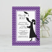 Modern Paars Afstuderen Invitation Silhouette Kaart (Staand voorkant)