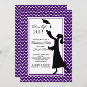 Modern Paars Afstuderen Invitation Silhouette Kaart (Voorkant / Achterkant)