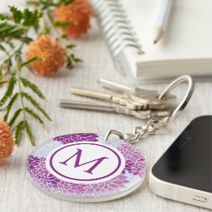 Modern Paars bloemenpatroon monogram Sleutelhanger