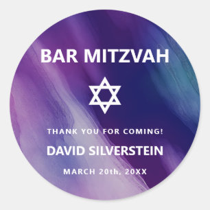Modern Paars Blue Star Bar Mitzvah Hebrew Ronde Sticker