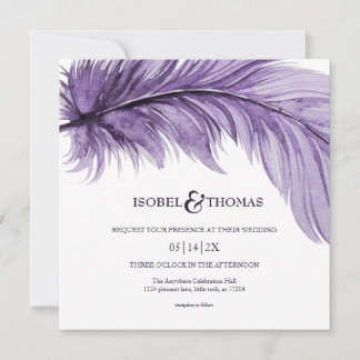 Modern Paars Boho Feather Whimsical Wedding Kaart